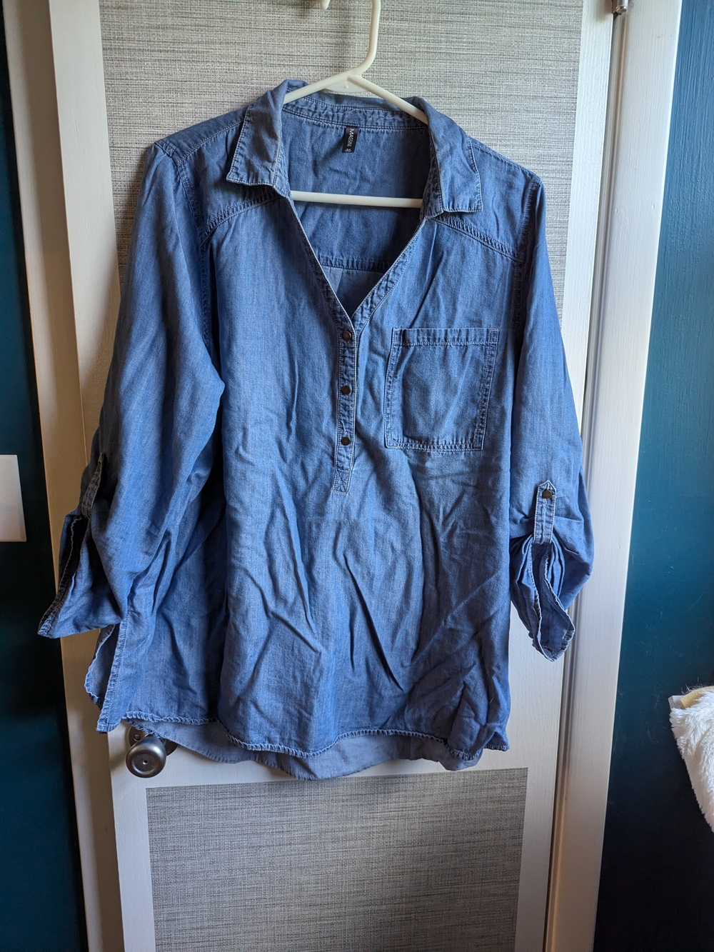 Massini Casual Blue Button-Front Shirt with Chest Pocket
